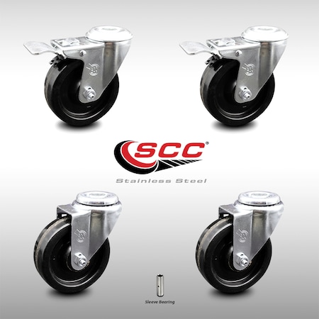 Service Caster 4 Inch SS Phenolic Wheel Swivel Bolt Hole Caster Set with 2 Total Lock Brake SCC SCC-SSBHTTL20S414-PHS-2-S-2